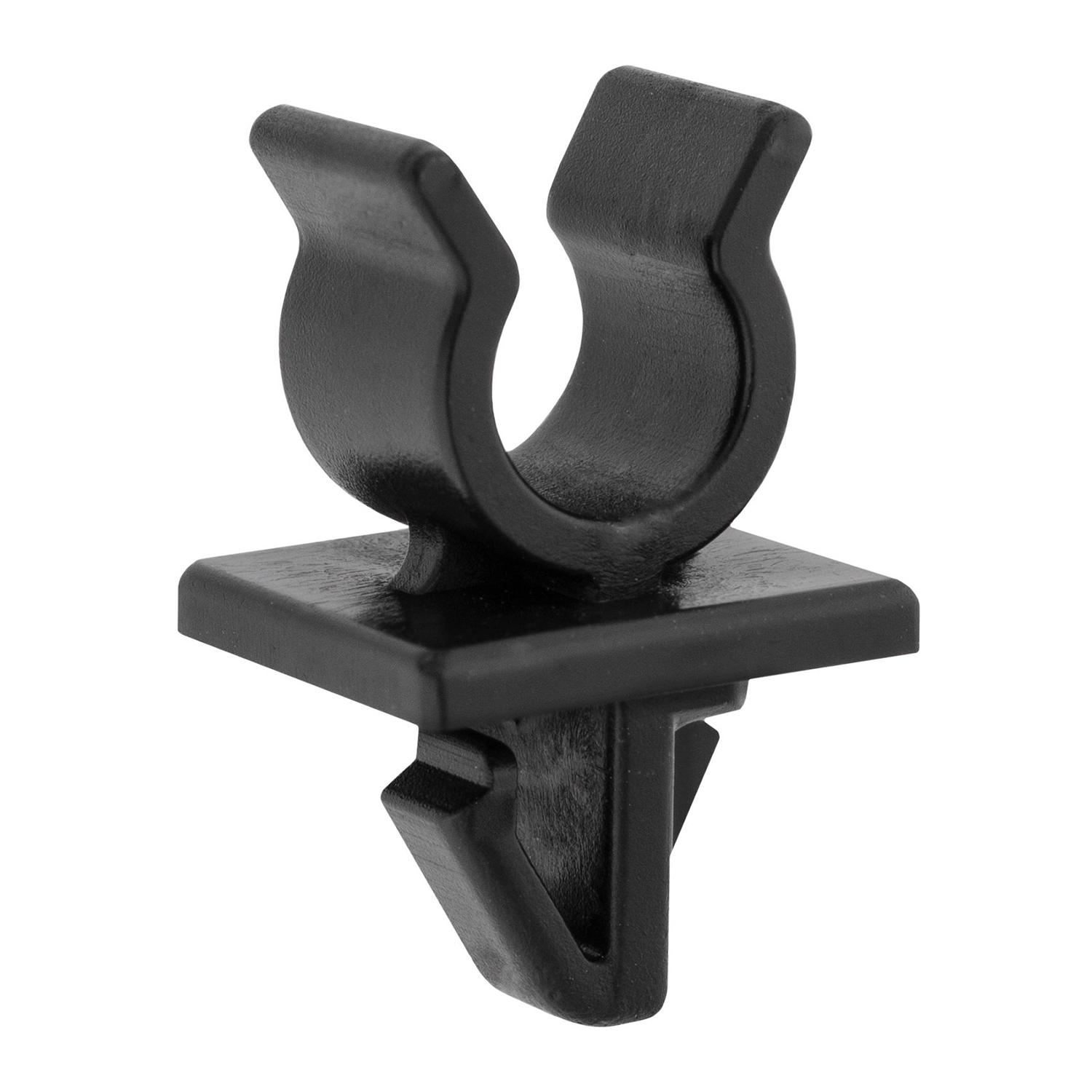 25 pcs/pk- 9mm x 12mm Slot Hood Prop Clip, Overall Height 26mm, Rivet Length 10.5mm, Material Nylon, Color Black