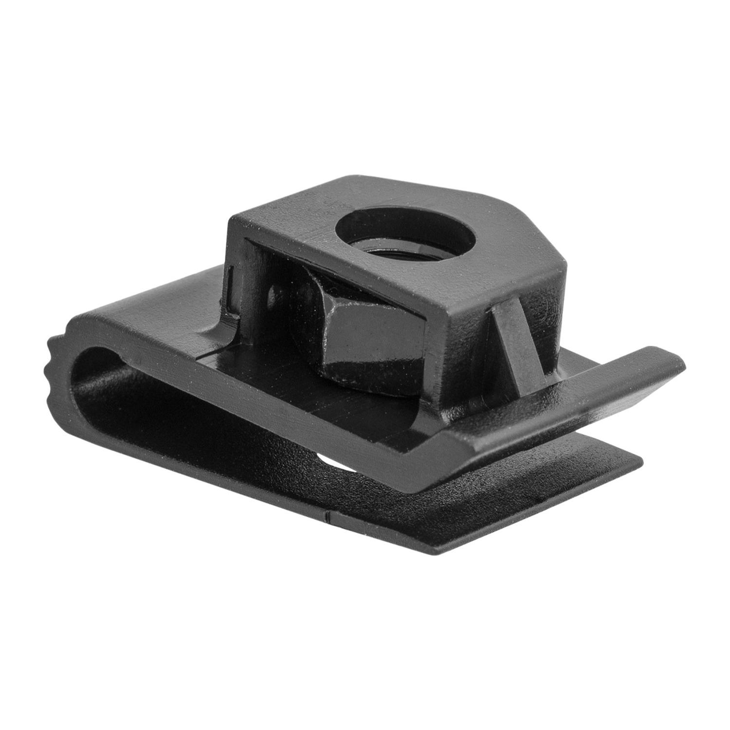 25 pcs/pk- M6-1.0 License Plate Bracket Nut, Length 28mm, Width 16MM, Panel Range 3.5mm, Material Nylon, Color Black
