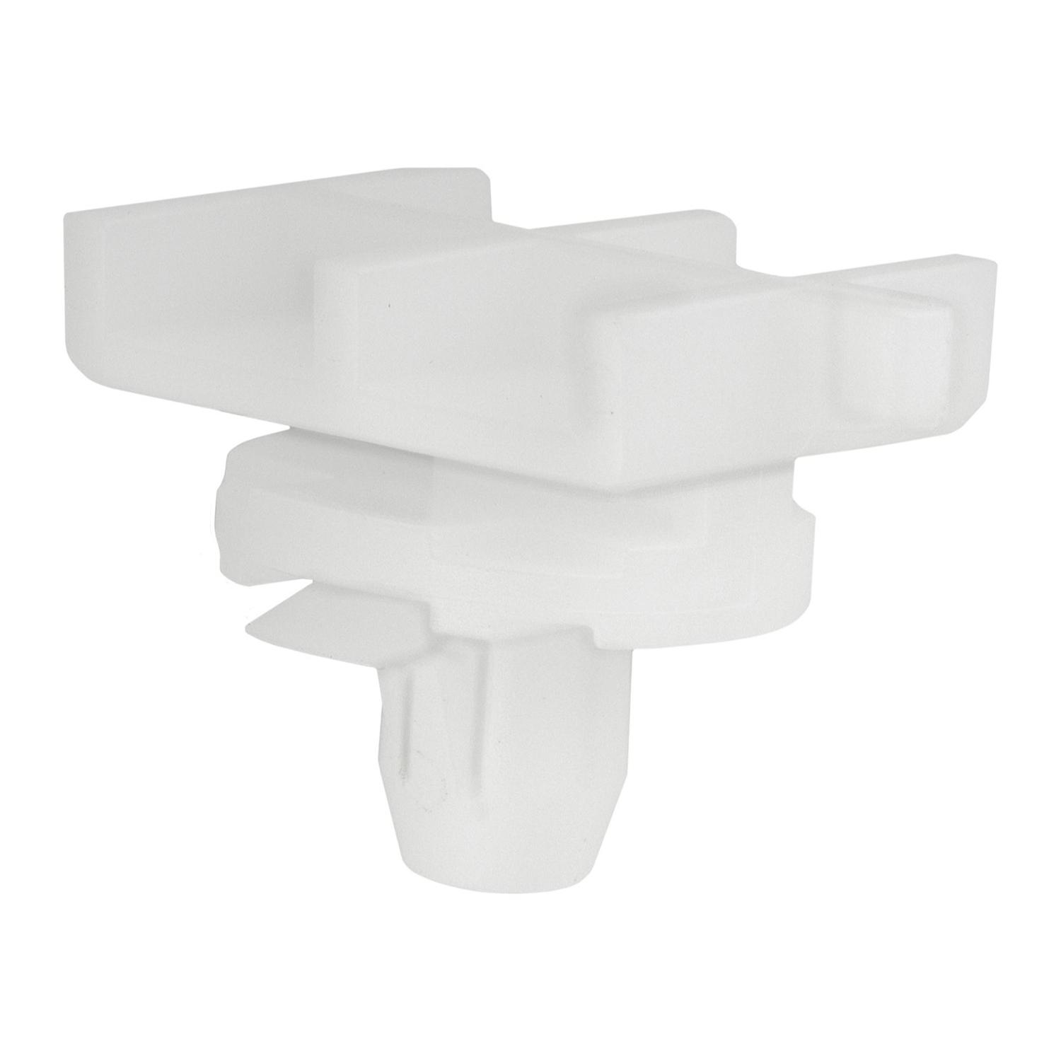 15 pcs/pk- 8.5mm Rocker Moulding Clip, Length 29mm, Width 19.5MM, Rivet Length 10mm, Material Nylon, Color White, Type Molding Clip
