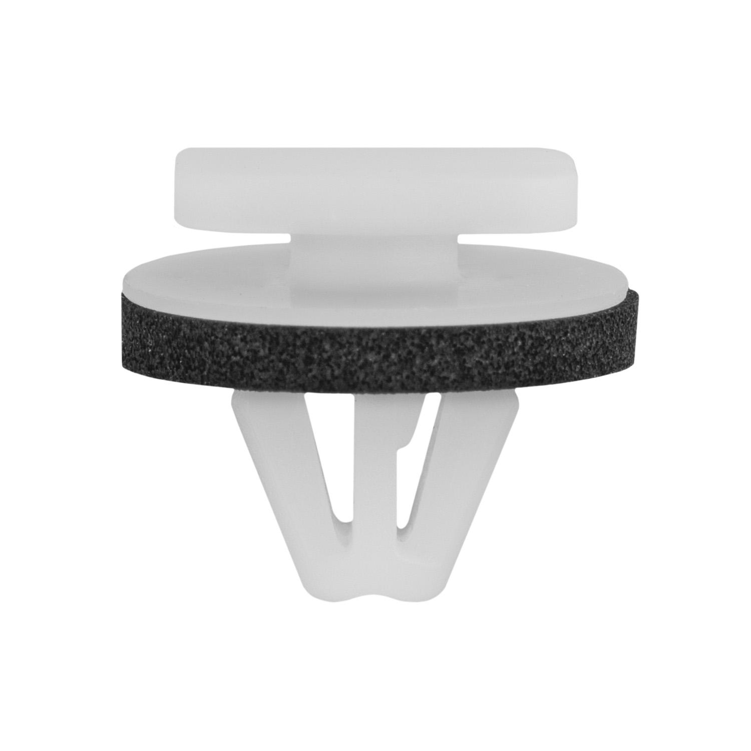 15 pcs/pk- Interior Door Handle Trim - Exterior Moulding Retainer, Overall Height 13mm, Rivet Length 9.3mm, Material Nylon, Color White, Type Molding Retainer