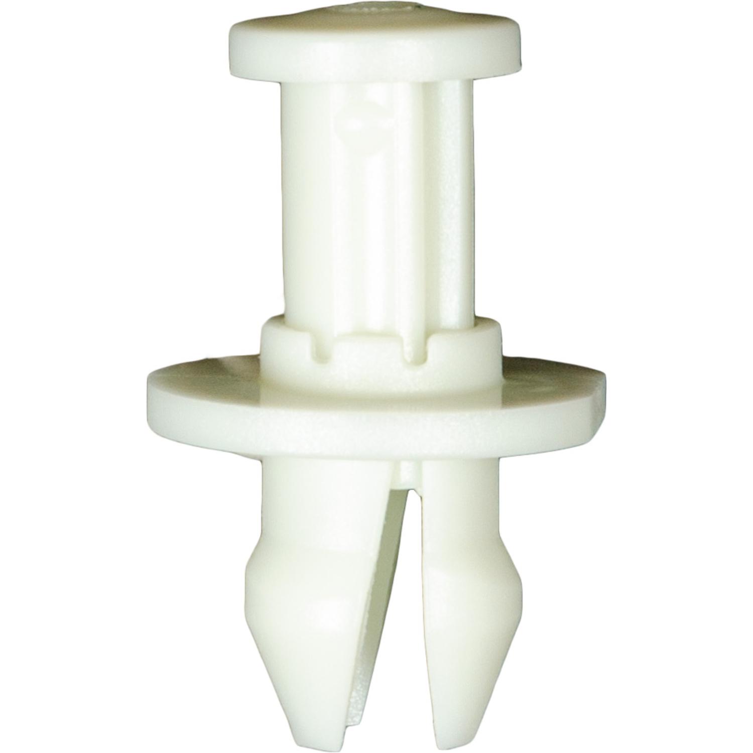25 pcs/pk- Lower Bumper Deflector Push-Type Retainer, Head Diameter 20mm, Rivet Length 13.4mm, Fits Hole Size 10mm, Material Nylon, Color White