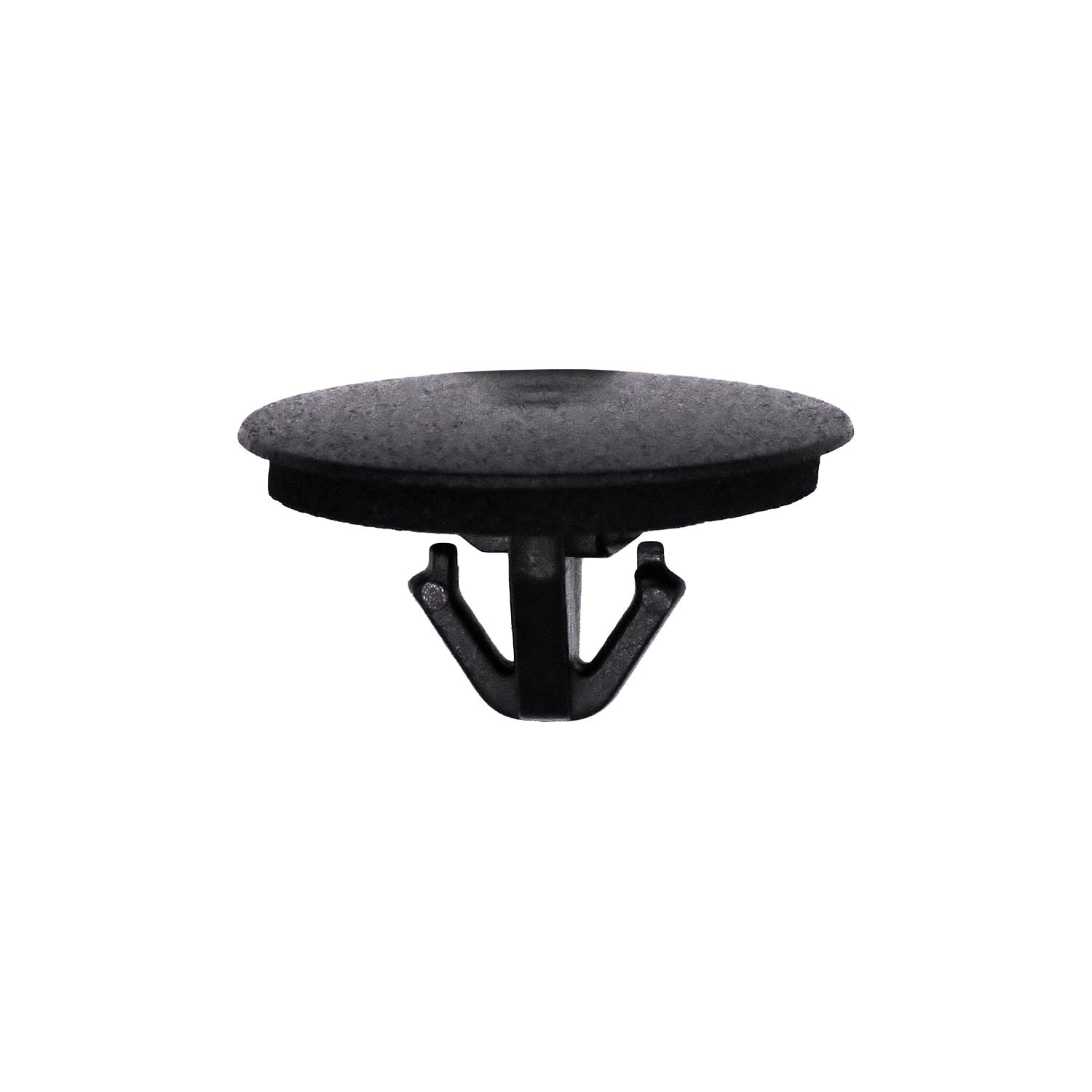 25 pcs/pk- Fender Protector Retainer with Sealer, Overall Height 11mm, Head Diameter 20mm, Rivet Length 9.5mm, Fits Hole Size 7mm, Material Nylon, Color Black