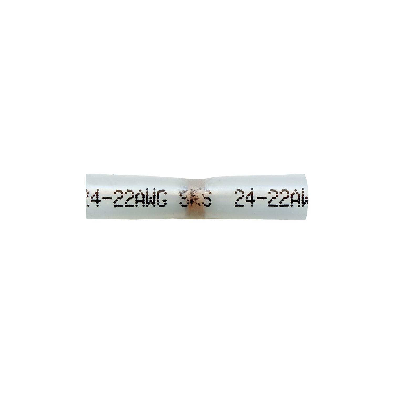 15 pcs/pk- Heat Shrink and Solder Butt Conn. - 24-22 AWG - Clear w/ Black Print, Color Clear with Black Print, Type Butt Connector