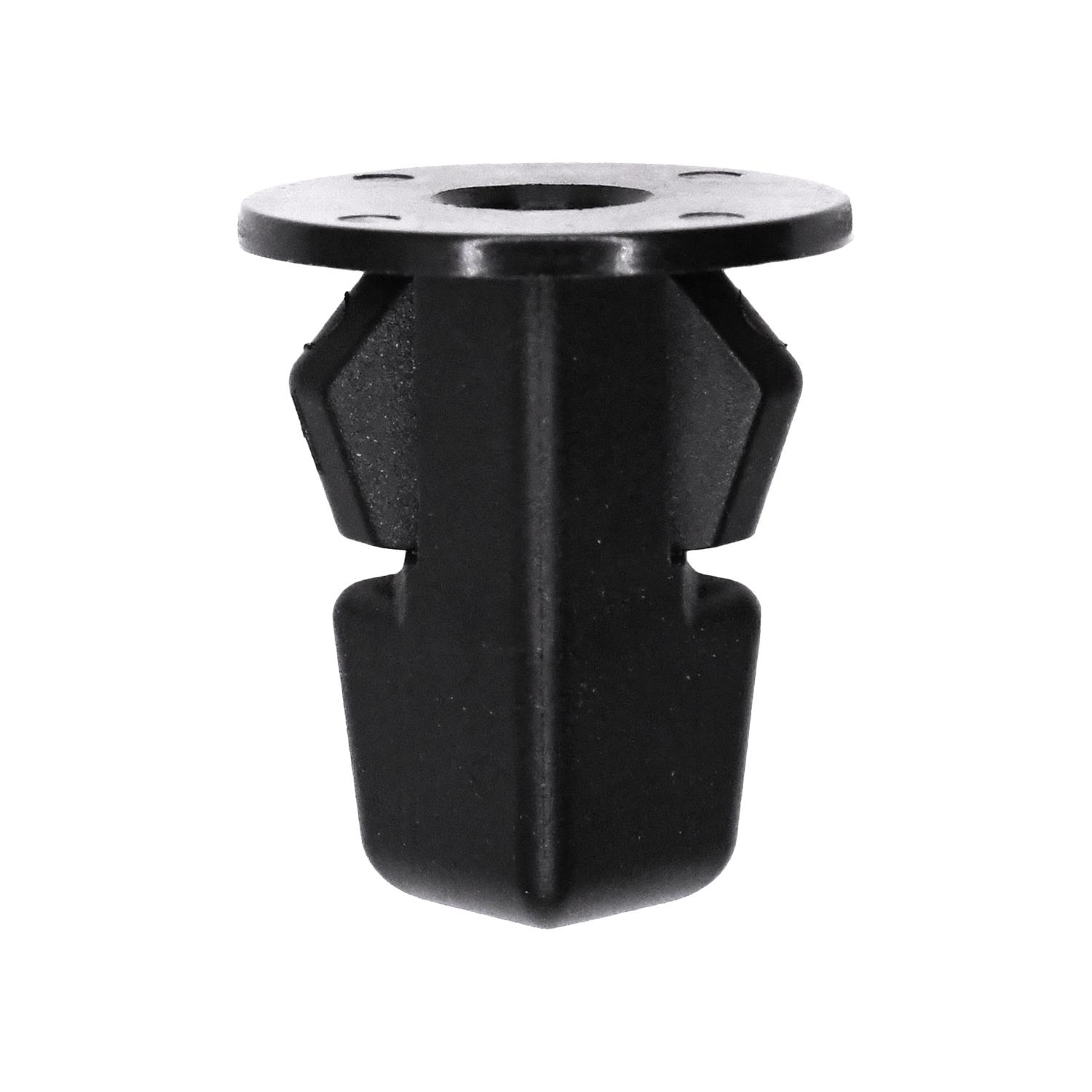 25 pcs/pk- 11mm Fender Liner Grommet, Overall Length 19mm, Head Diameter 16mm, Rivet Length 18mm, Panel Range 2.5mm, Material Nylon, Color Black