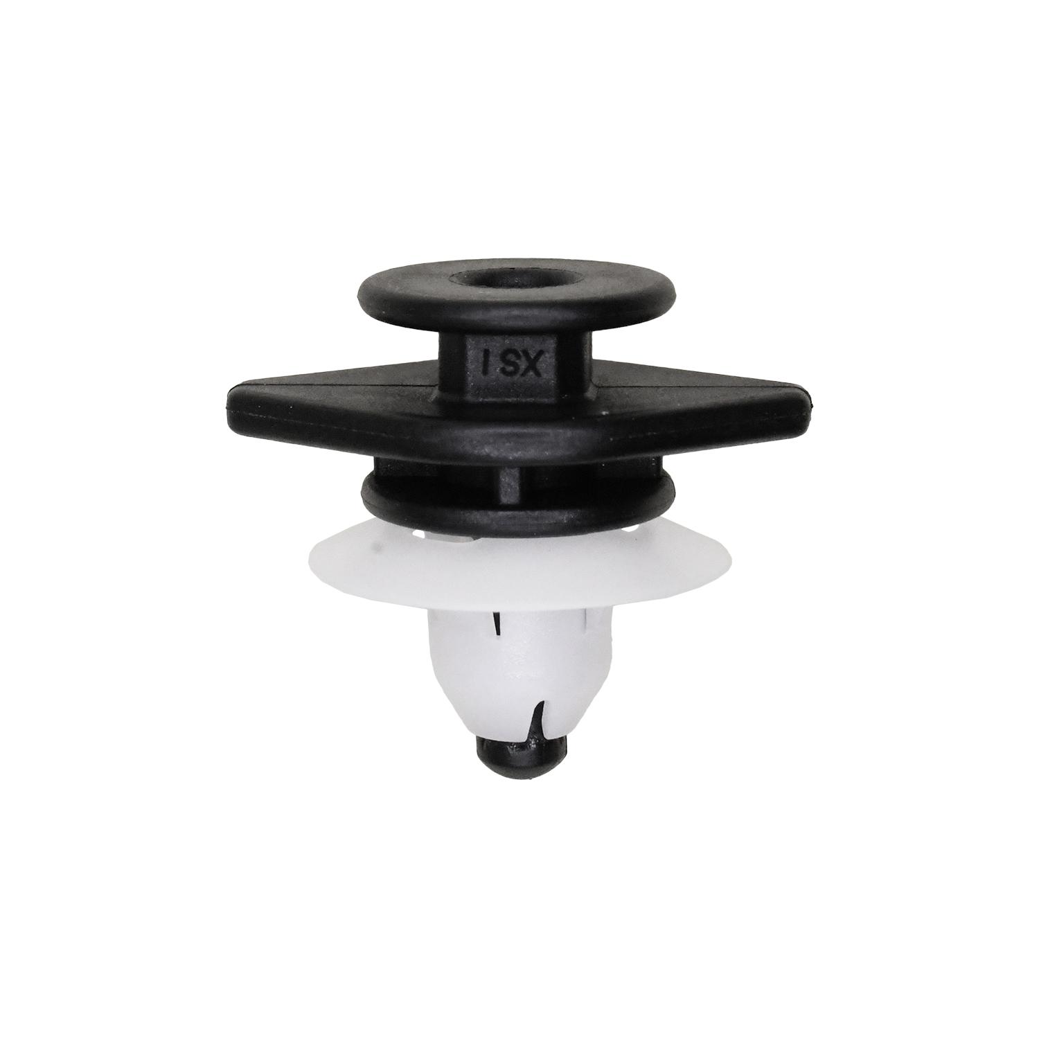 15 pcs/pk- 8mm Rocker Panel Moulding Clip, Overall Height 21mm, Rivet Length 11mm, Panel Range 0.125mm - 0.187mm, Material Nylon, Color Black & White