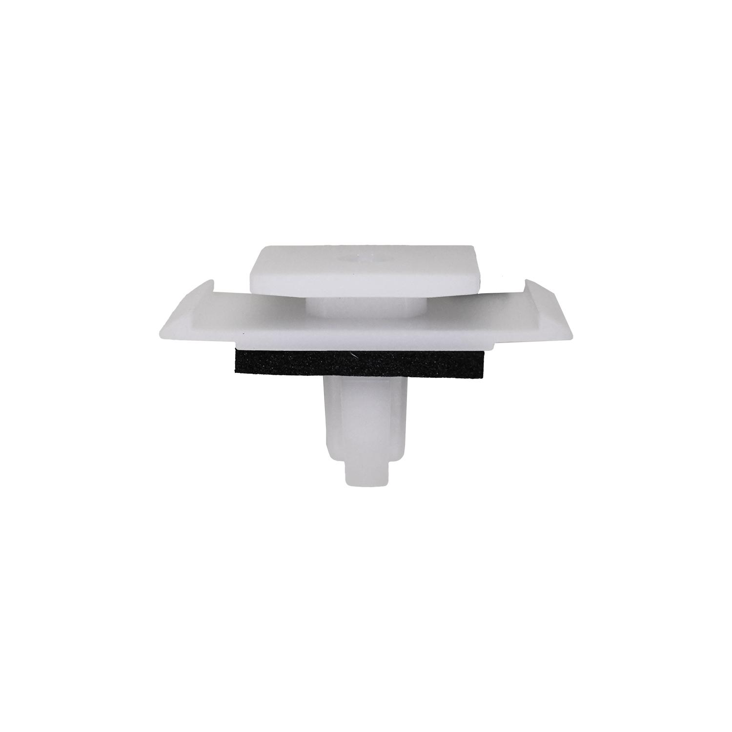 15 pcs/pk- 10mm x 8mm Moulding Clip, Overall Height 19mm, Rivet Length 13mm, Panel Range 1.60mm, Material Nylon, Color White