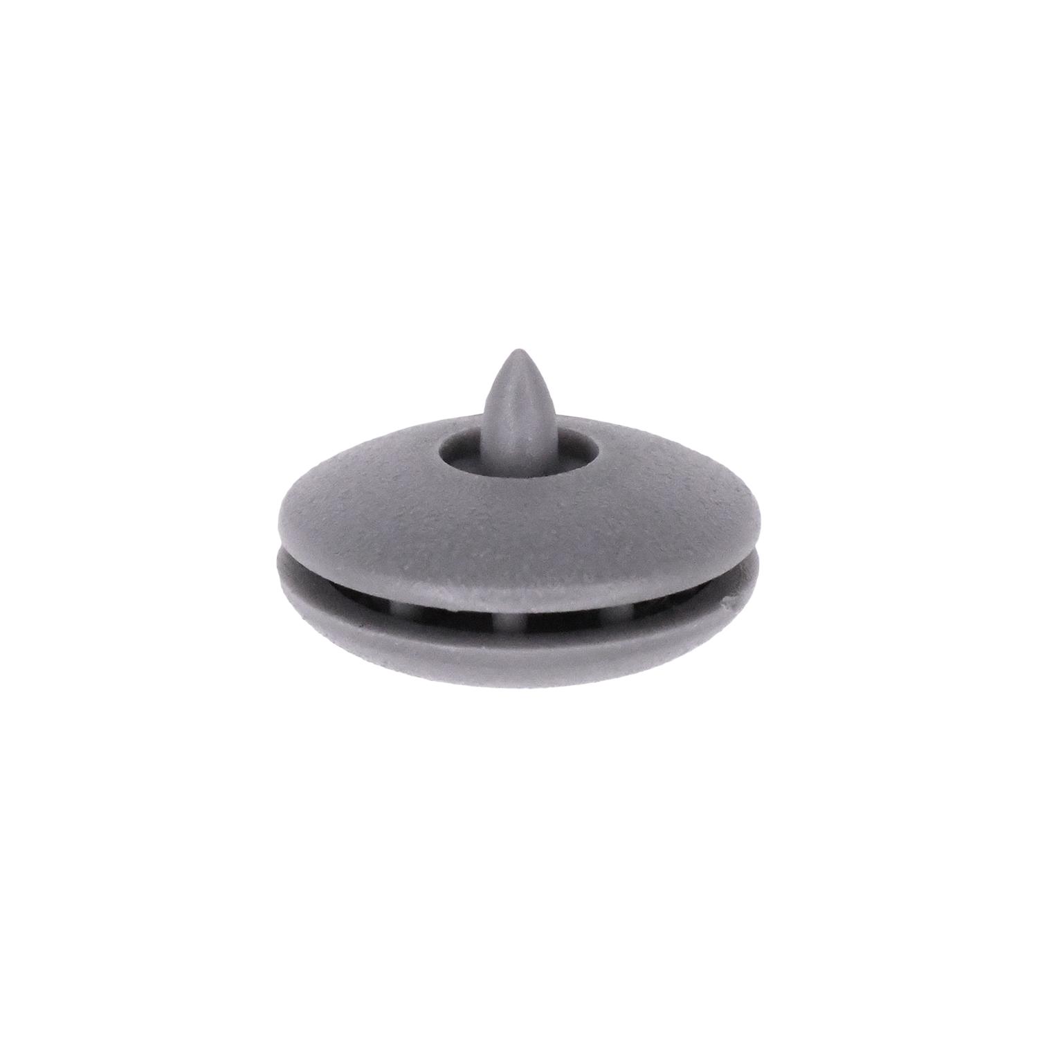 25 pcs/pk- 14mm Tongue Plate Stopper, Overall Height 5mm (Closed), Rivet Length 7mm, Material Nylon, Color Gray